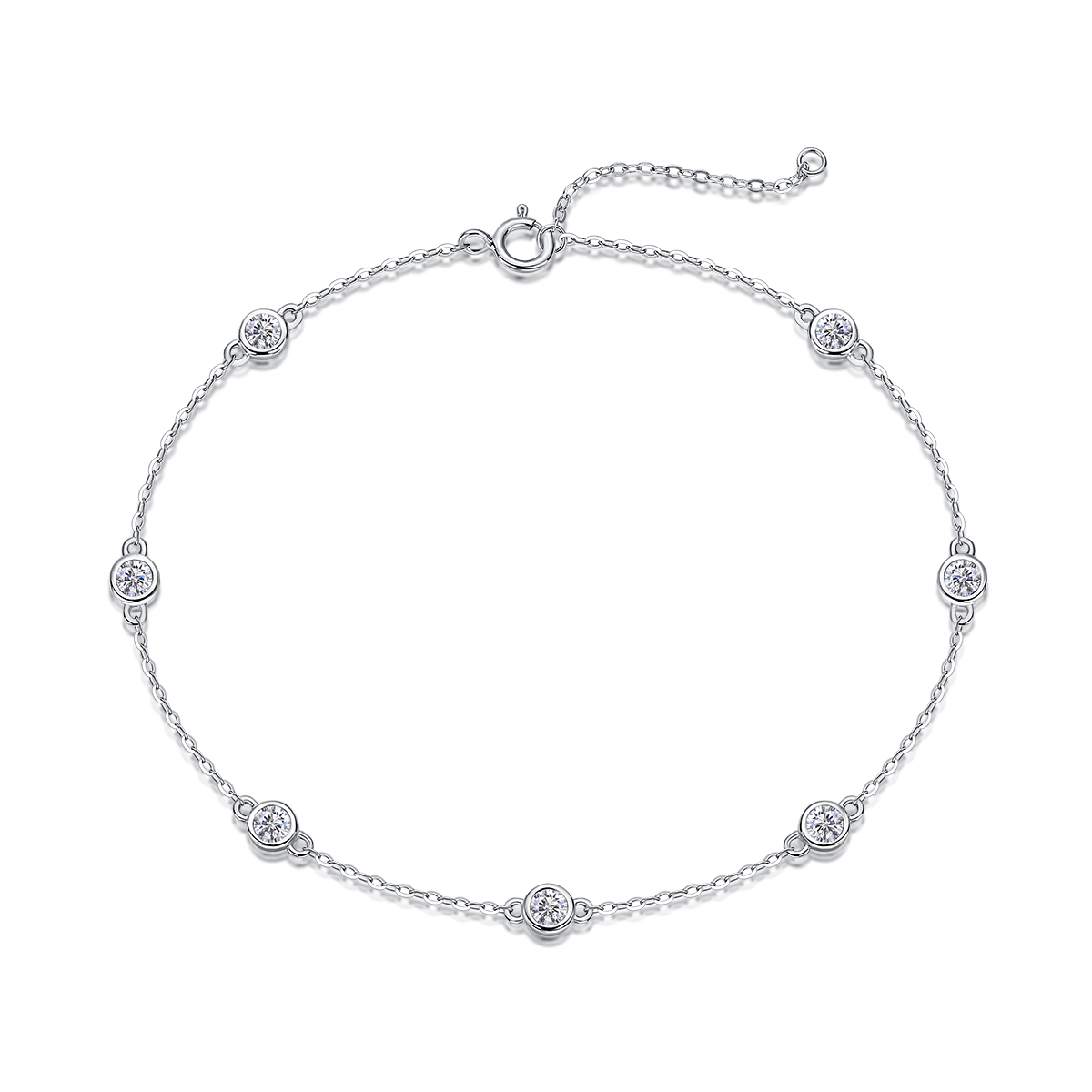 S925 Silver 1.4g Moissanite Bracelet, 7pcs 3mm D VVS1 GRA Certified, 16&5cm Adjustable