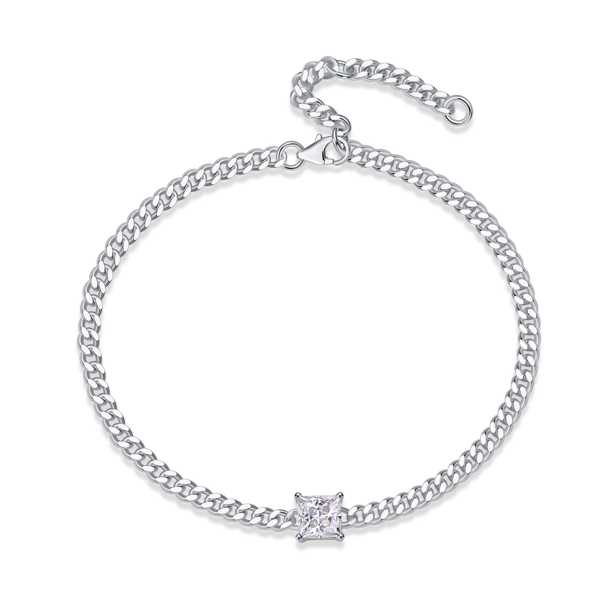 S925 Silver 1ct Princess Cut Moissanite Bracelet, 16&5cm Adjustable, D VVS1 GRA