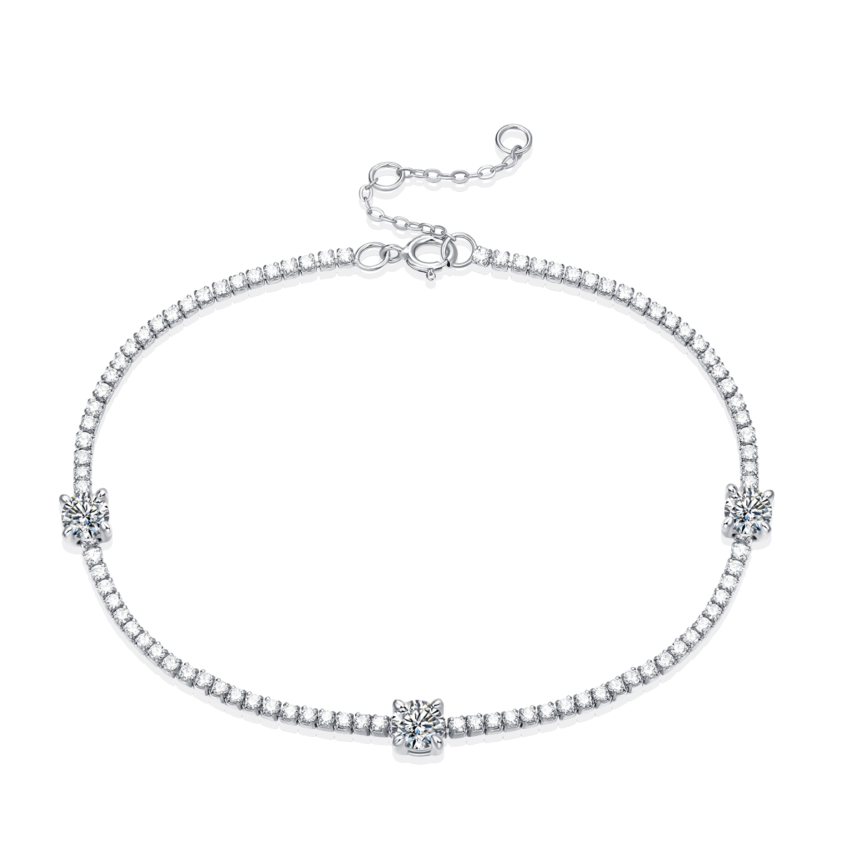 S925 Silver 6g Platinum Plated Moissanite Bracelet, 3x4.0mm D VVS1 Adjustable, GRA…