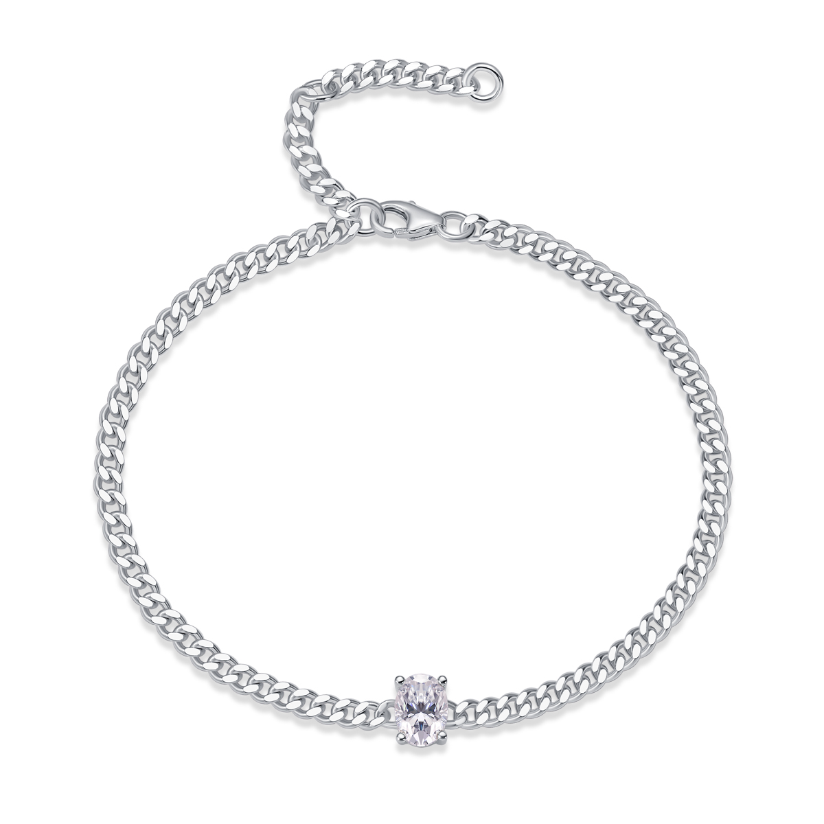 S925 Silver 1ct Oval Moissanite Bracelet, 4.7g 16&5cm Adjustable Cuban Link, D VVS1 GRA