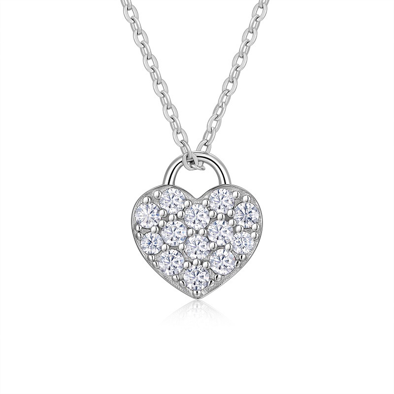 S925 Silver 4g Pave Heart Moissanite Necklace, D VVS1, 40&5cm, GRA Certified