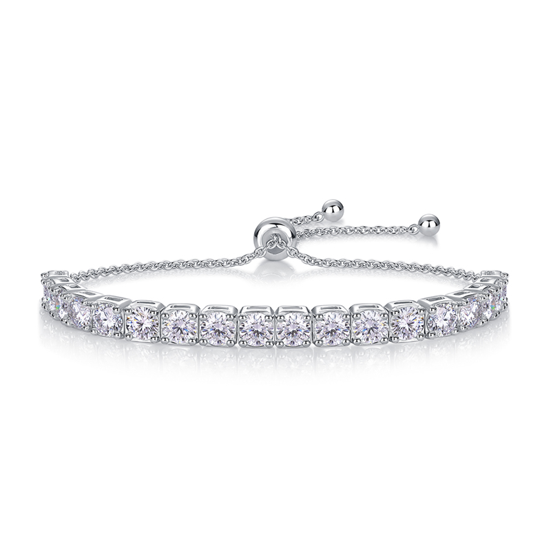 S925 Silver Adjustable Tennis Bracelet, 3-5mm D VVS1 Moissanite, 19cm, GRA Certified
