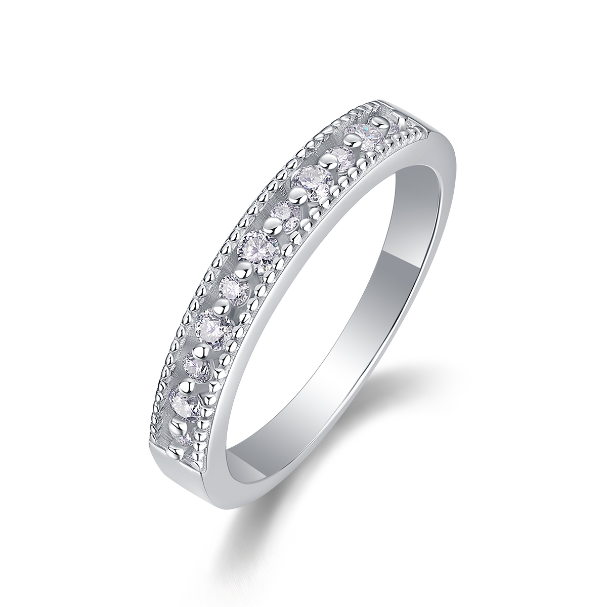 S925 Silver 2.5g Platinum Plated Moissanite Ring, 2.8mm Milgrain Stackable Band, GRA…