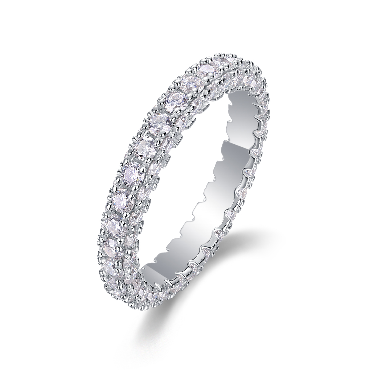 S925 Silver 2.2g Platinum Plated Moissanite Ring, 3.4mm 87pcs D VVS1 Pave Band, GRA…