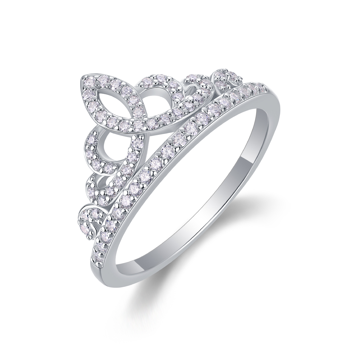 S925 Silver 1.9g Platinum Plated Moissanite Crown Ring, D VVS1 Pave Band, GRA Certified…