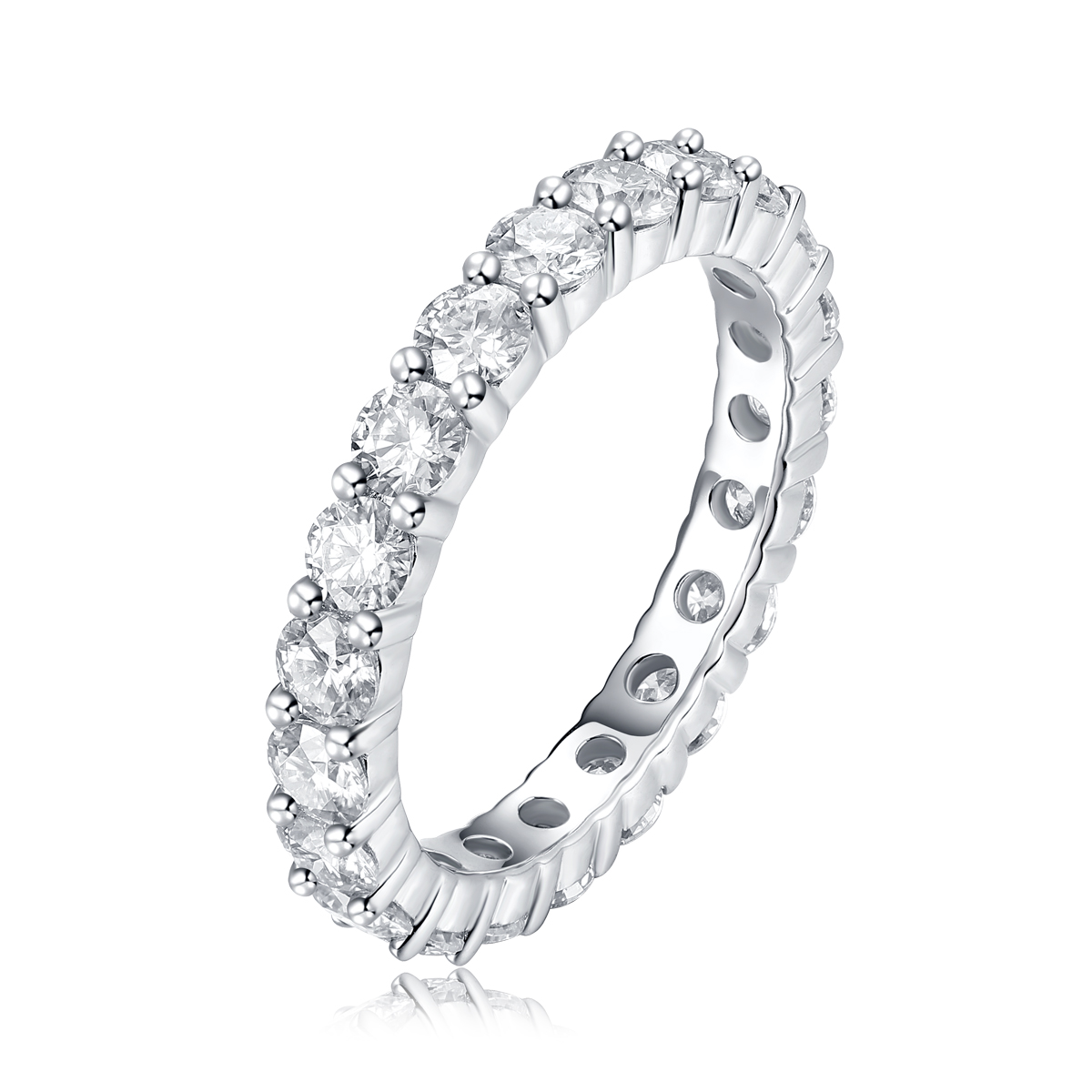 S925 Silver 2.1g Platinum Plated Moissanite Eternity Ring, 3.0mm 19pcs D VVS1 Band, GRA…