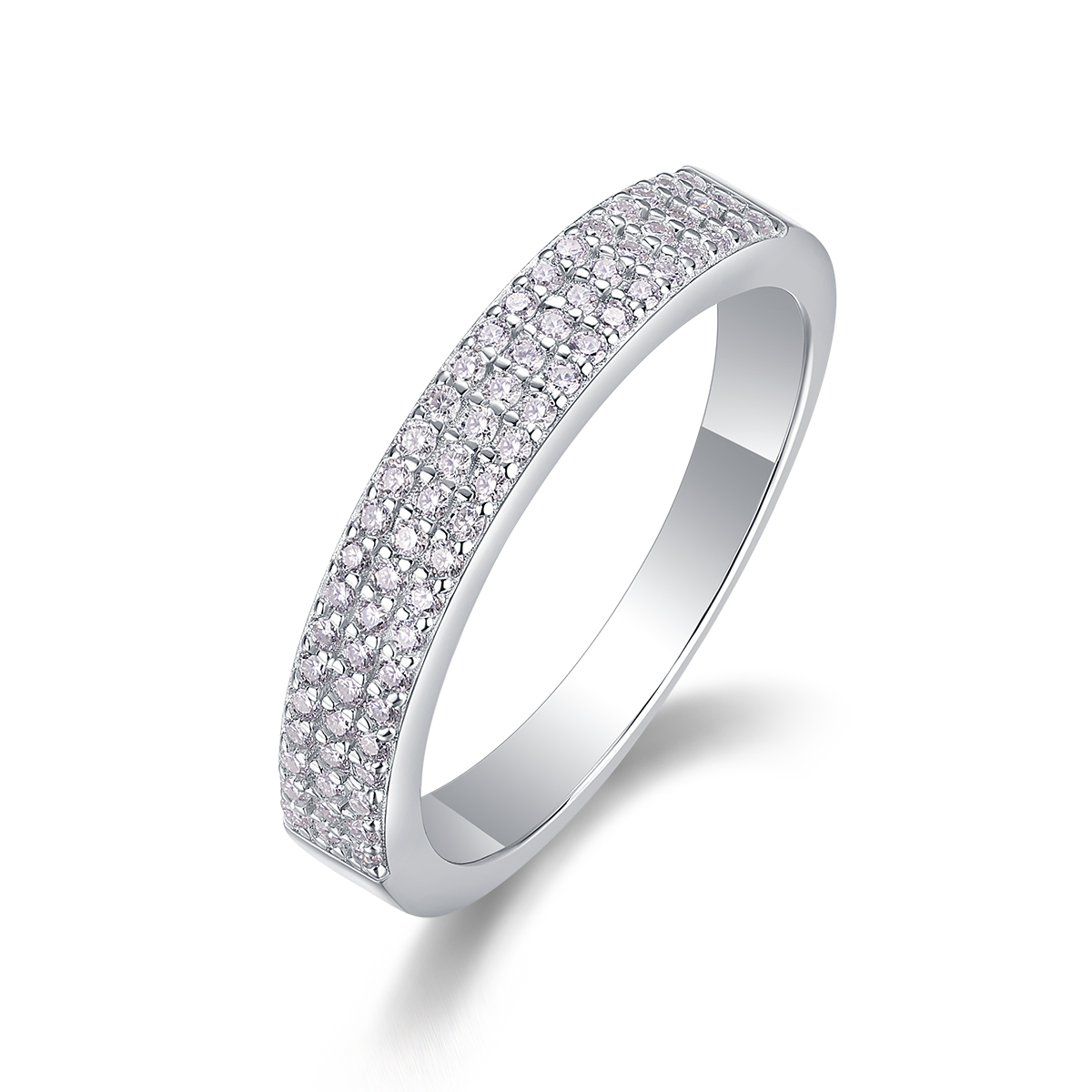S925 Silver 2.4g Platinum Plated Moissanite Ring, 4.0mm 69pcs D VVS1 Micro Pave Band, GRA…