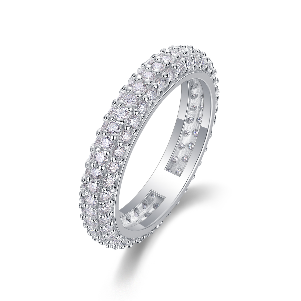 S925 Silver 2.8g Platinum Plated Moissanite Ring, 108pcs 1.5mm D VVS1 Pave Band, GRA…
