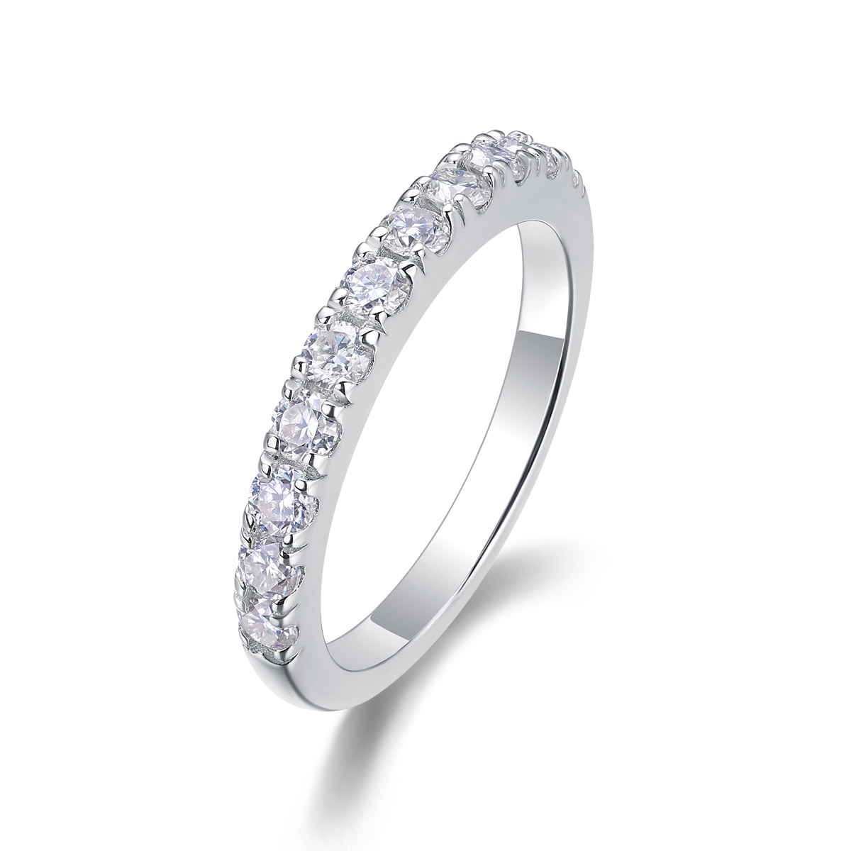 S925 Silver 2.6g Platinum Plated Moissanite Ring, 3.0mm 8pcs D VVS1 Half Eternity Band…