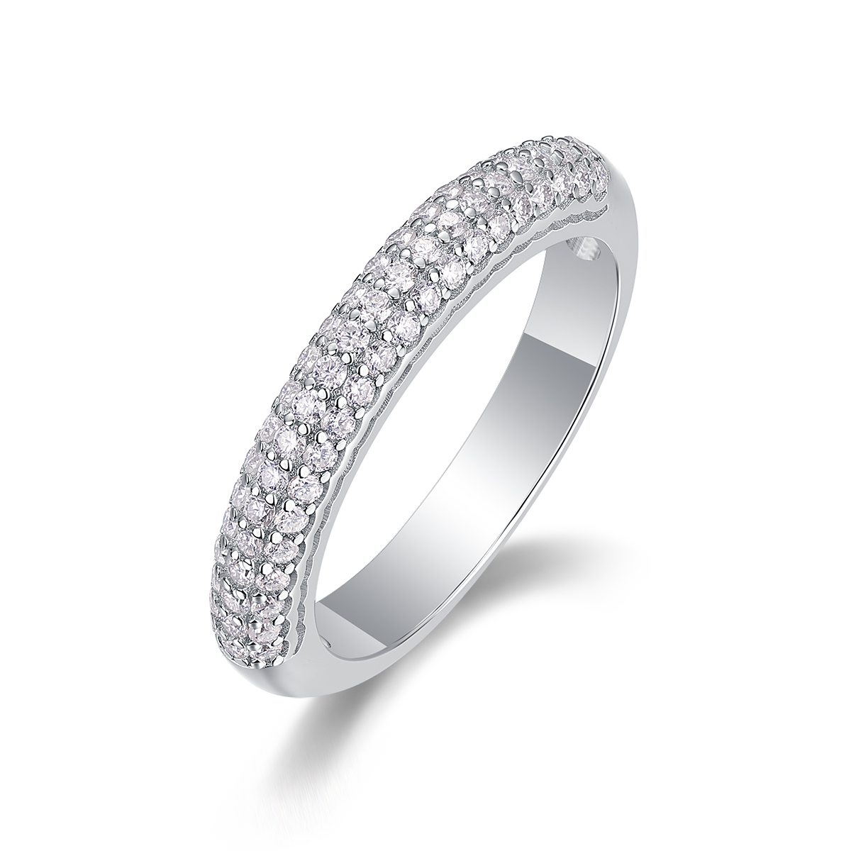 S925 Silver 3.3g Platinum Plated Moissanite Ring, 4.0mm 63pcs D VVS1 Micro Pave Band, GRA…