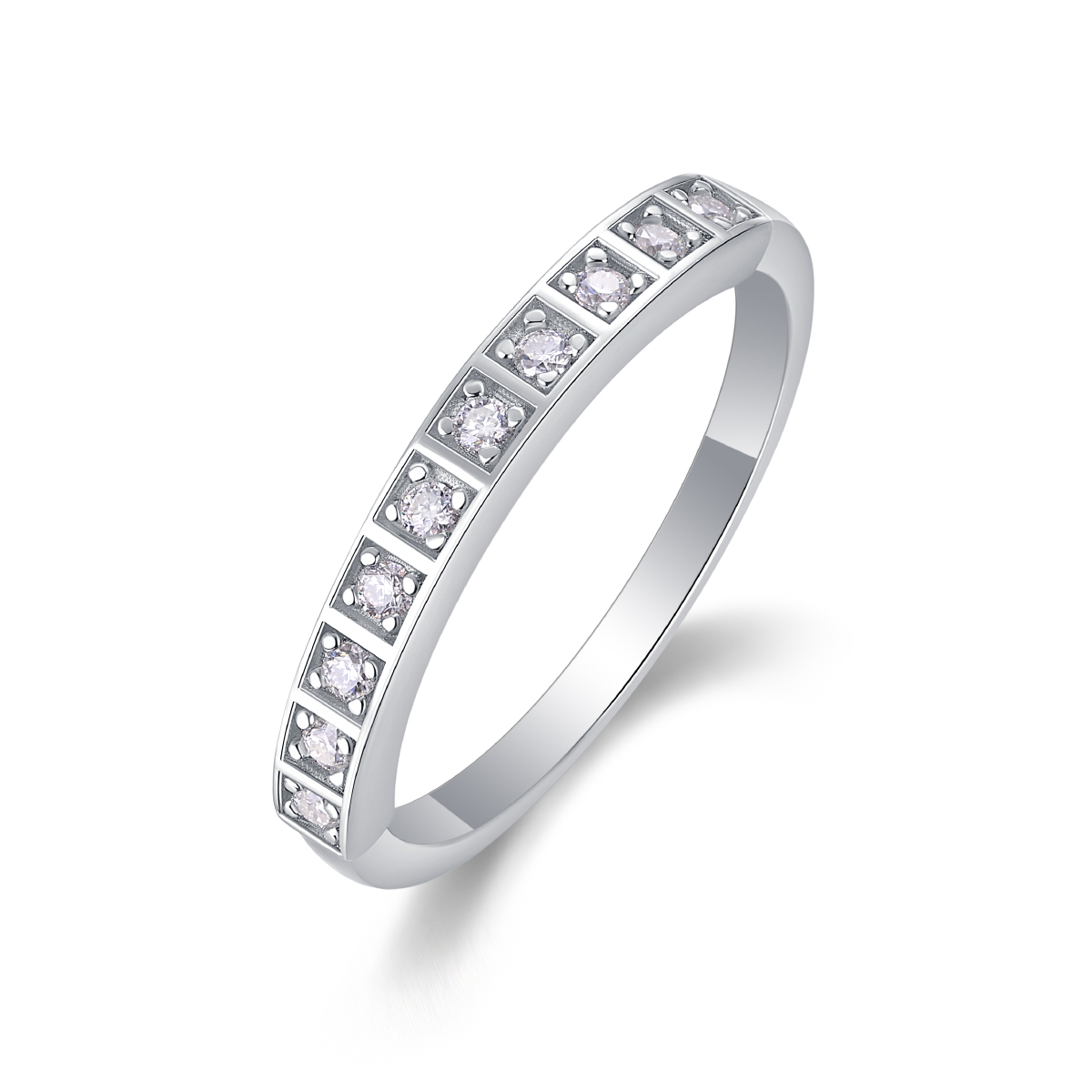 S925 Silver 1.6g Platinum Plated Moissanite Ring, 2.7mm Channel Set Band, D VVS1 GRA US…