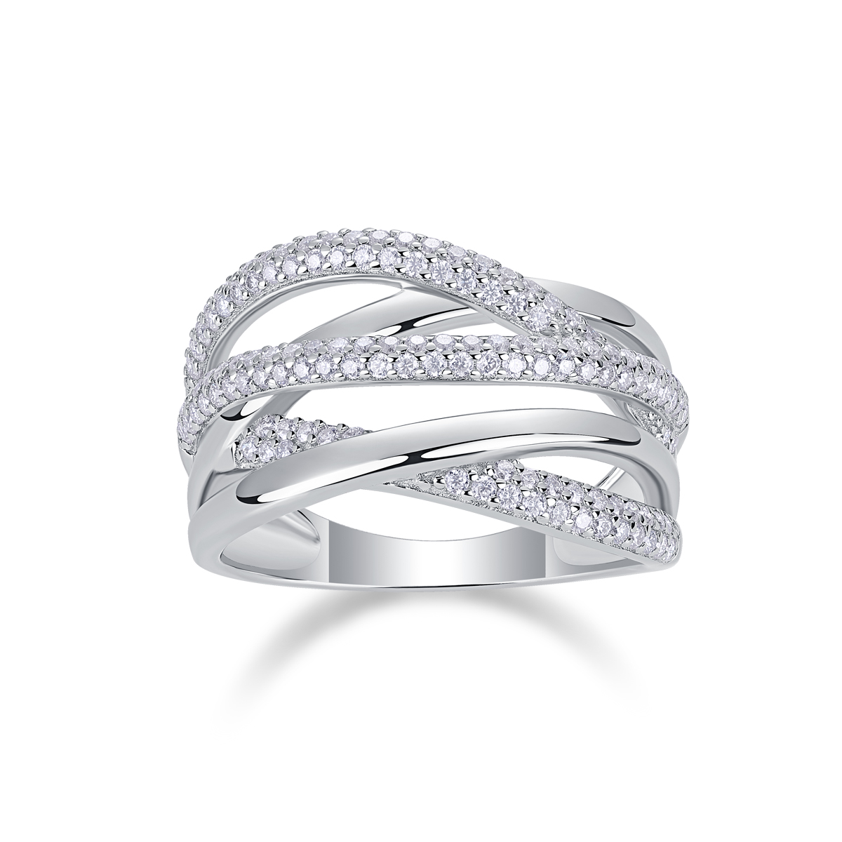 S925 Silver 5g Platinum Plated Moissanite Ring, 12.1mm Criss Cross Pave Band, D VVS1 GRA…