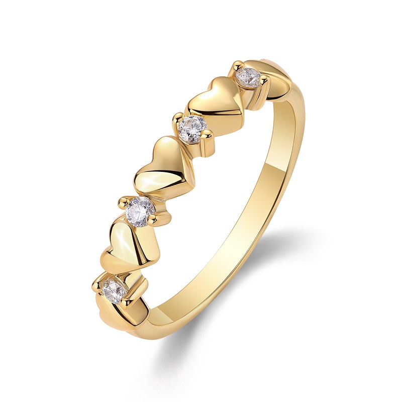 S925 Silver Gold Plated Heart Moissanite Ring, 3.9mm 4pcs D VVS1, GRA Certified US 5-9