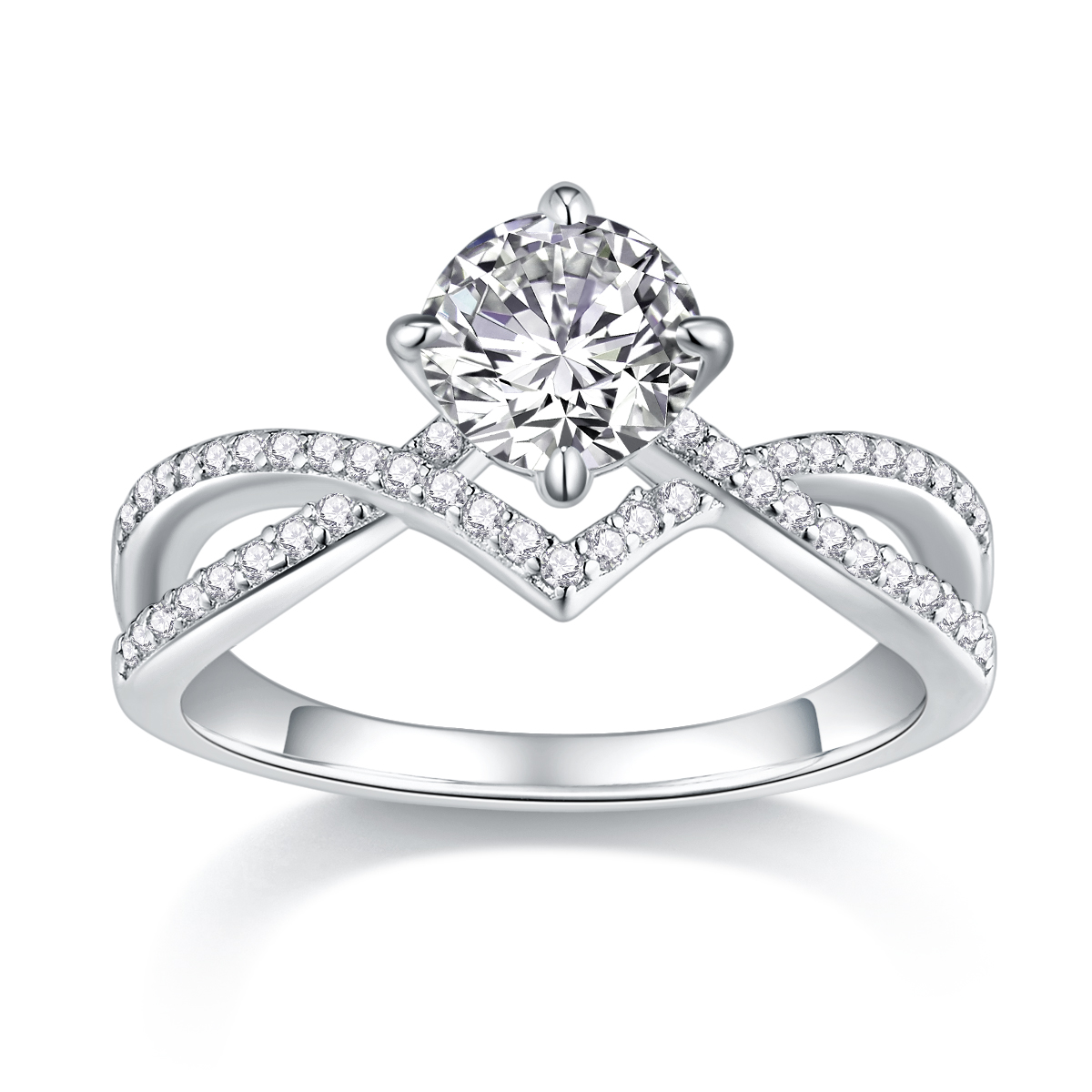 S925 Silver 3.3g Platinum Plated Moissanite Ring, 1ct 6.5mm D VVS1 Criss Cross Band, GRA…