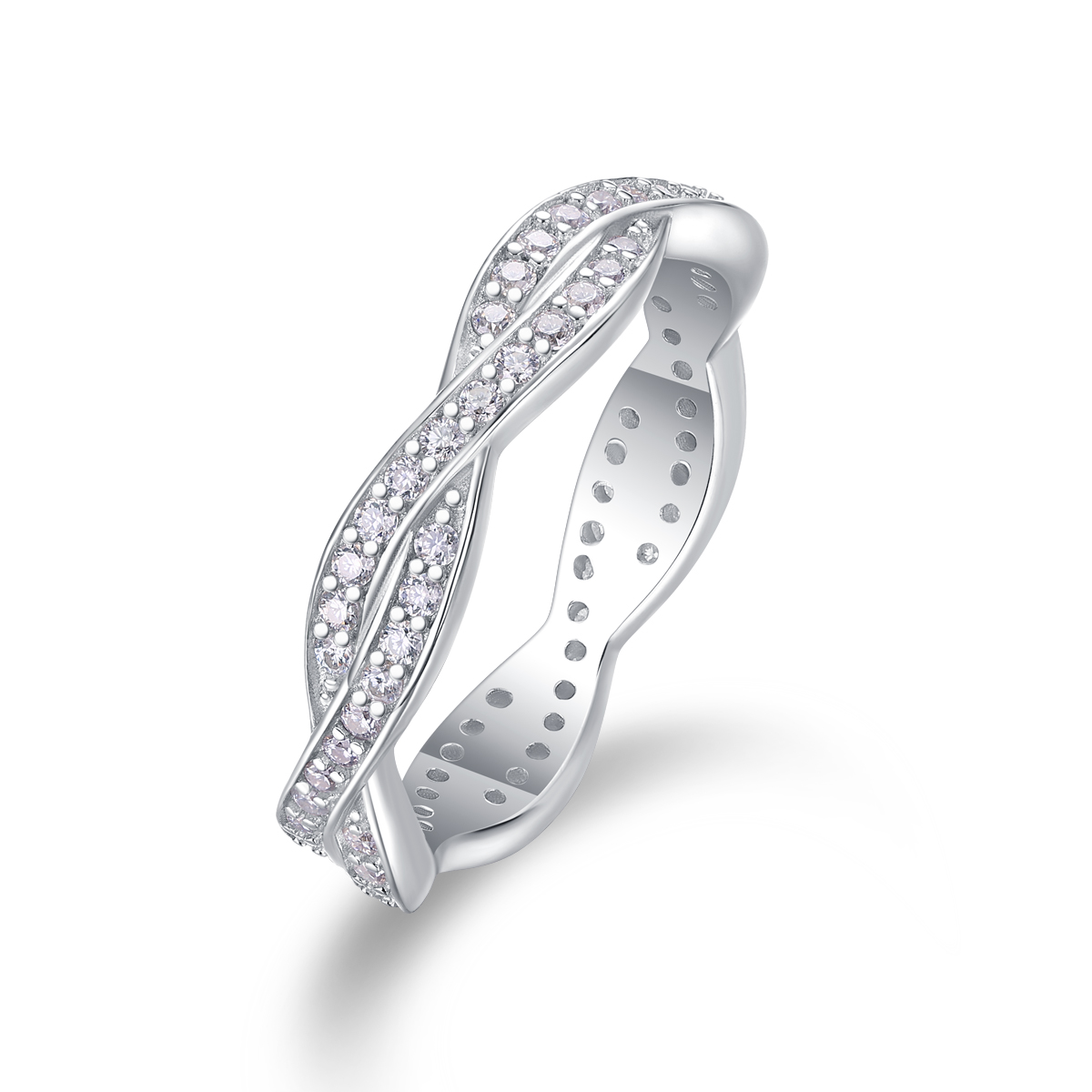 S925 Silver 3.2g Platinum Plated Moissanite Ring, 4.36mm Twisted Pave Band, GRA Certified…