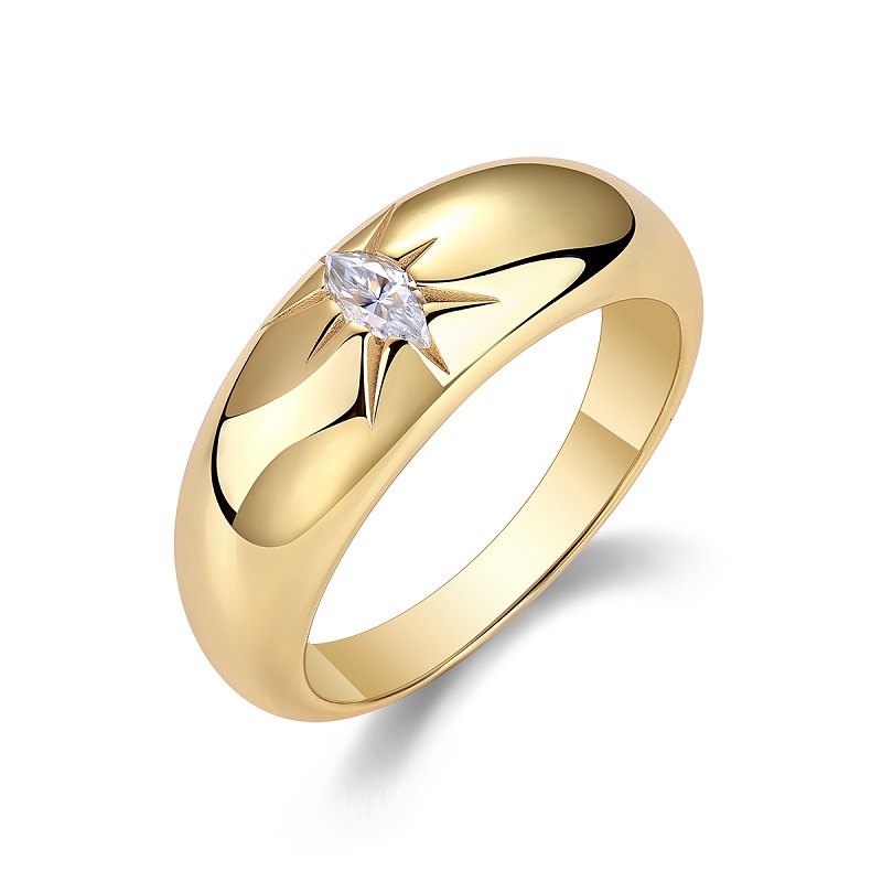 S925 Silver Gold Plated Marquise Moissanite Ring, 7.6mm Star Setting, D VVS1 GRA US 5-9