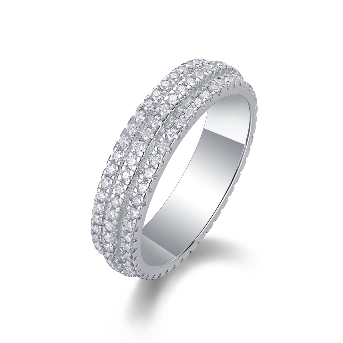 S925 Silver 4.0g Platinum Plated Moissanite Ring, 5.0mm 140pcs D VVS1 Pave Band, GRA…
