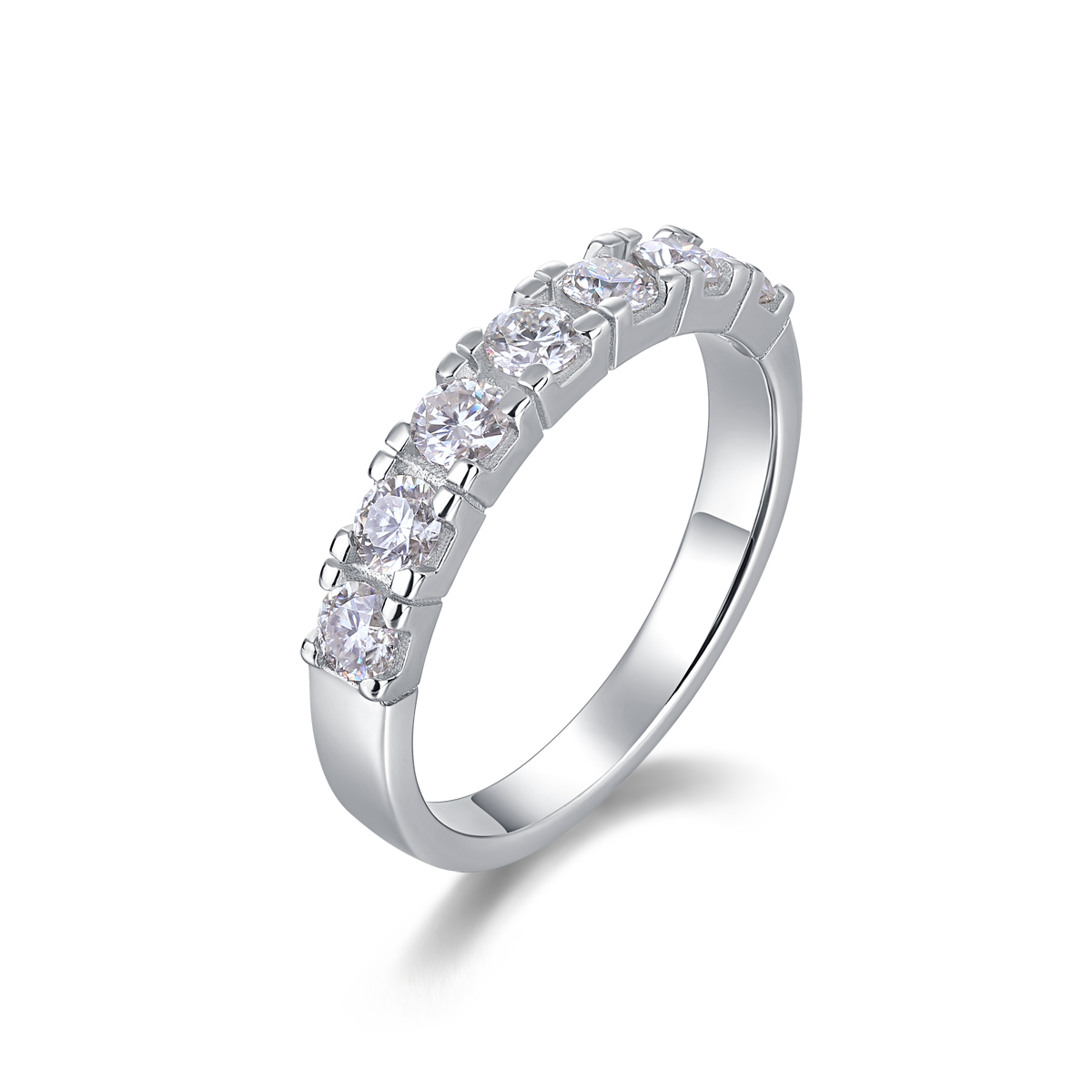 S925 Silver 1.7g Platinum Plated Moissanite Ring, 7x 3.0mm D VVS1 Half Eternity Band, GRA…