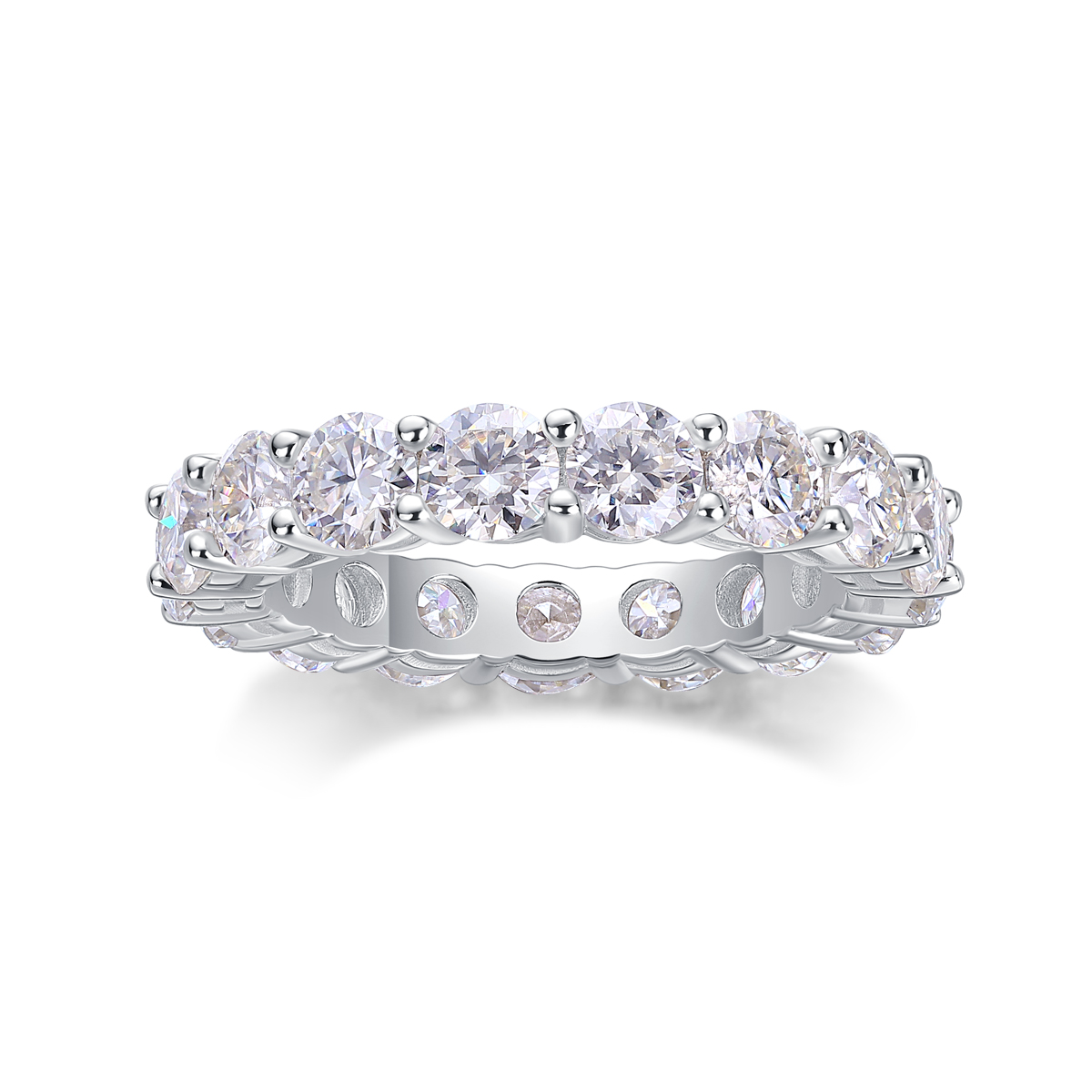 S925 Silver 3.6g Platinum Plated Moissanite Eternity Ring, 4.0mm 17 Stones D VVS1, GRA…