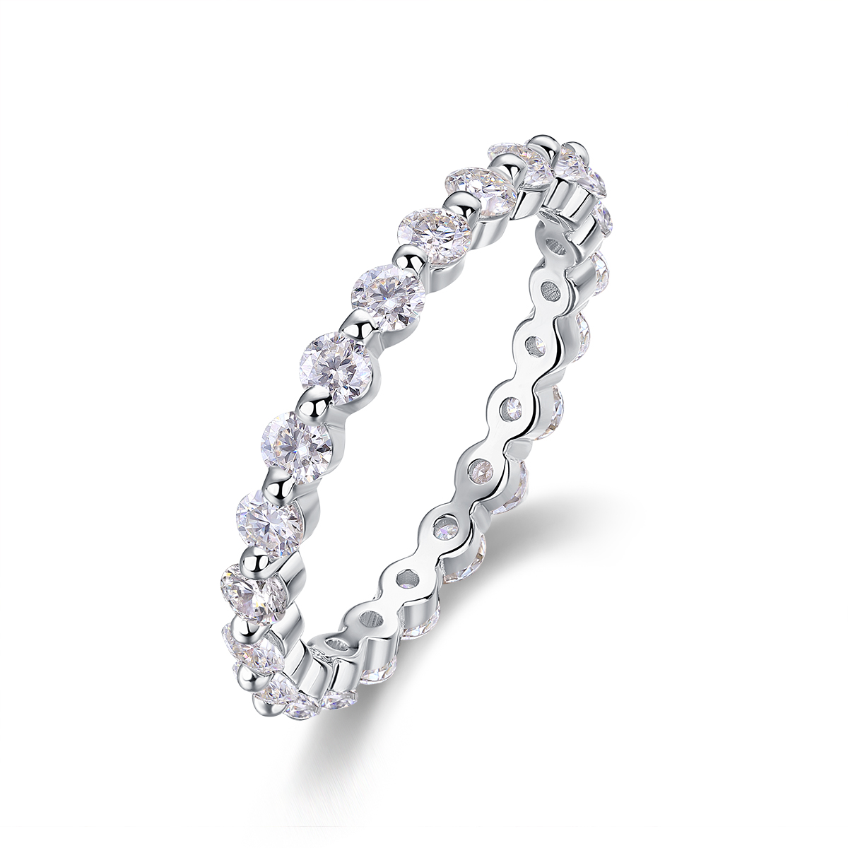 S925 Silver 1.6g Platinum Plated Moissanite Ring, 3.0mm Wavy Eternity 22pcs D VVS1 Band…