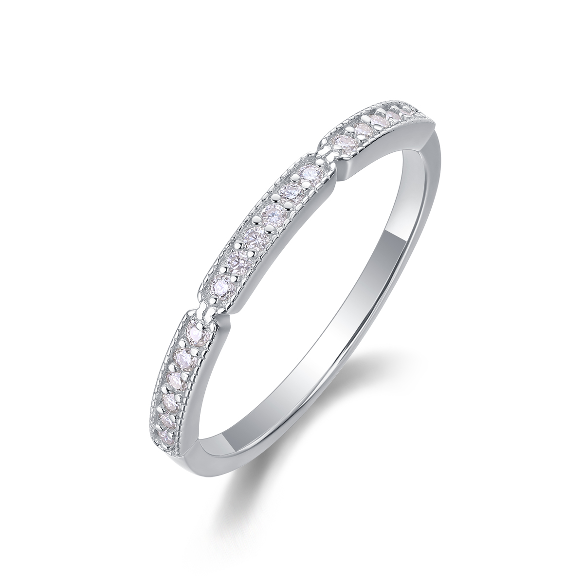 S925 Silver 3.4g Platinum Plated Moissanite Ring, 2.0mm 30pcs D VVS1 Micro Pave Band, GRA…