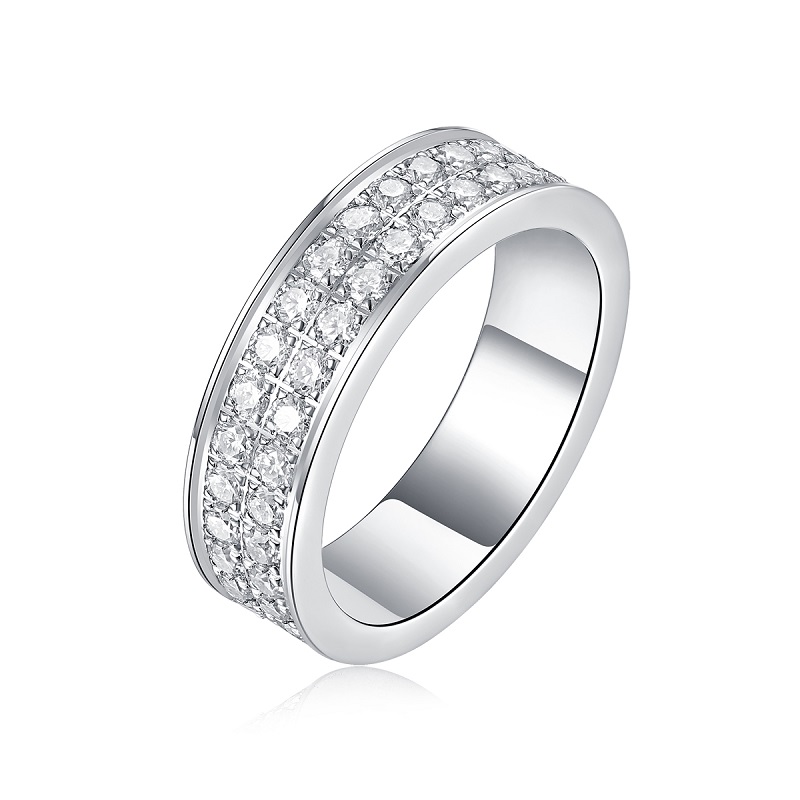 S925 Silver 3.3g Platinum Plated Moissanite Ring, 6.0mm 68pcs D VVS1 Double Row Band, GRA…