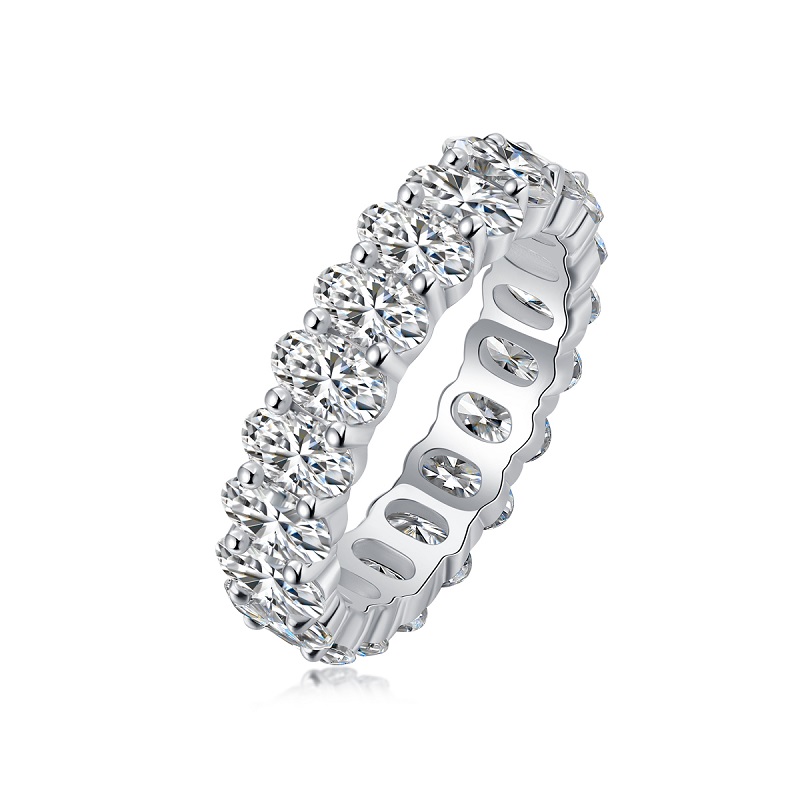 S925 Silver 6.0g Platinum Plated Moissanite Ring, 5x3mm 20pcs D VVS1 Eternity Band, GRA…