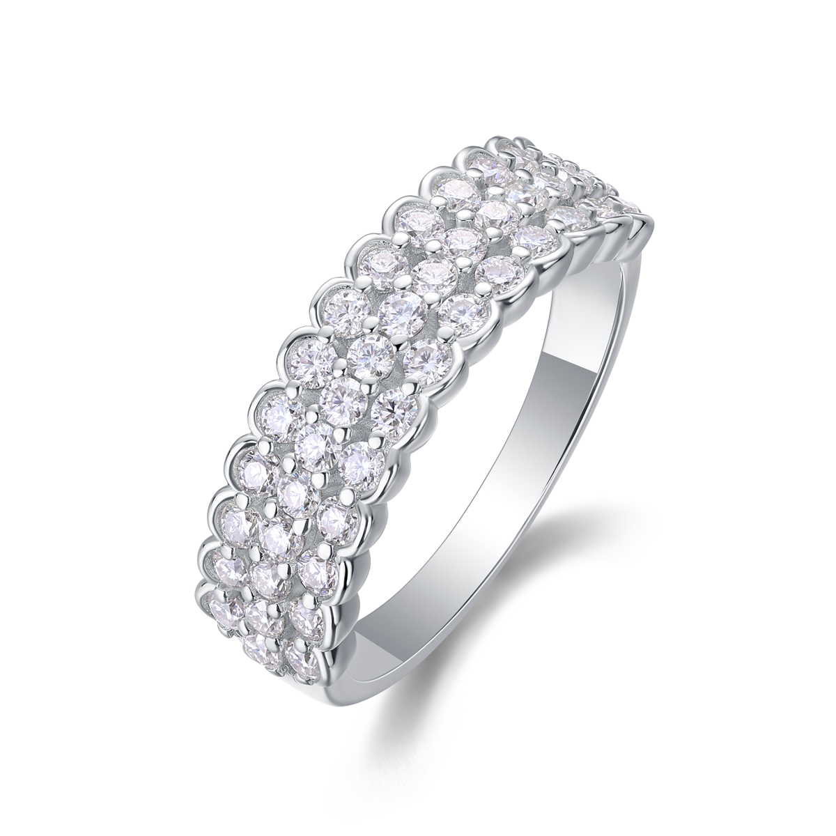 S925 Silver 3.6g Platinum Plated Moissanite Ring, 6.0mm 42pcs D VVS1 Triple Row Pave…