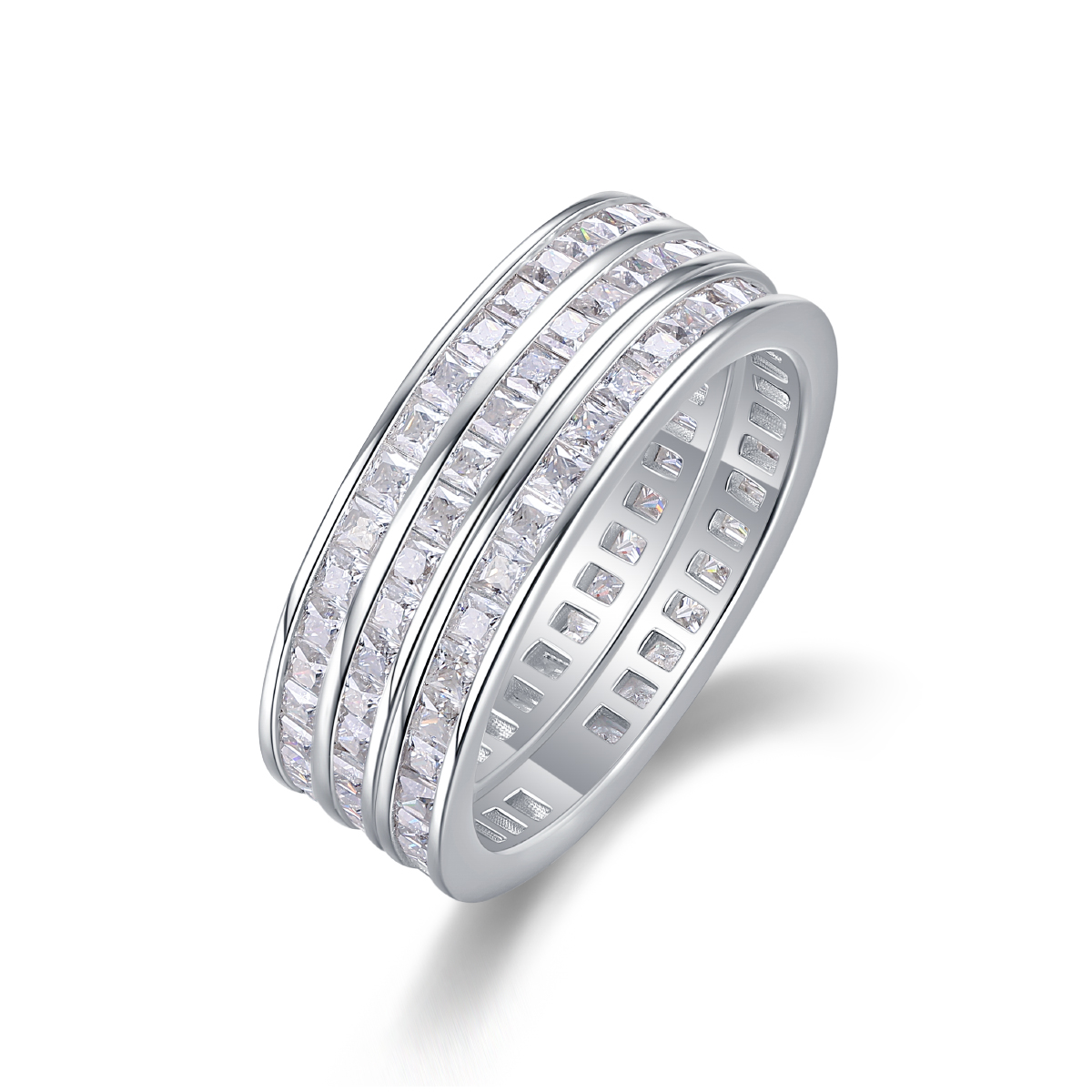 S925 Silver 3.9g Platinum Plated Moissanite Eternity Ring, 108 Pcs D VVS1 Stackable Band…