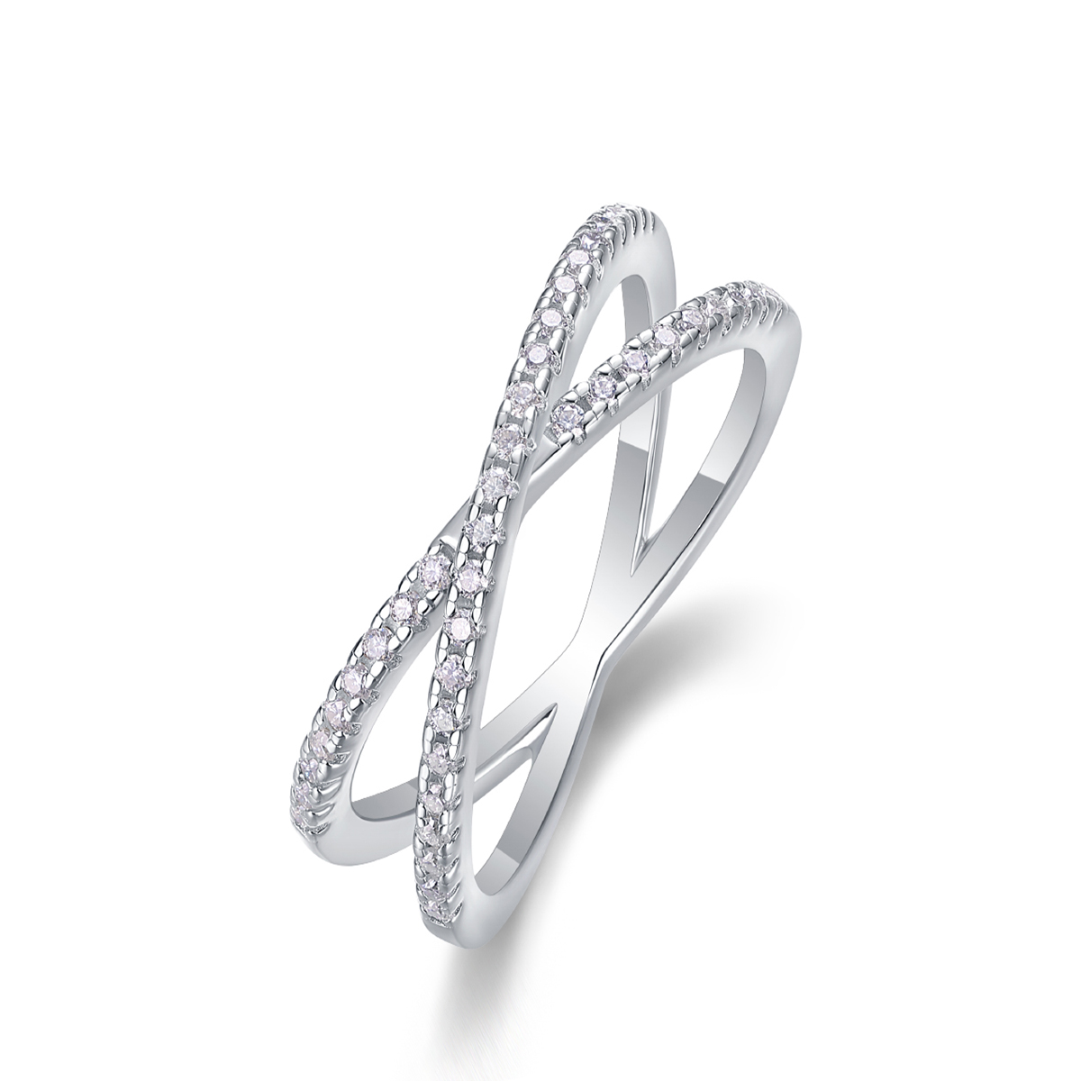 S925 Silver 3.1g Platinum Plated Moissanite Criss Cross Ring, 41x 1.1mm D VVS1 X Band…
