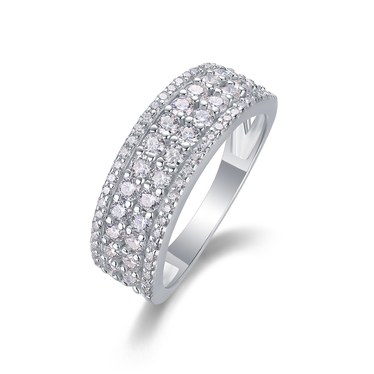 S925 Silver 3.6g Platinum Plated Moissanite Ring, 7.5mm Triple Row Pave Band, GRA…