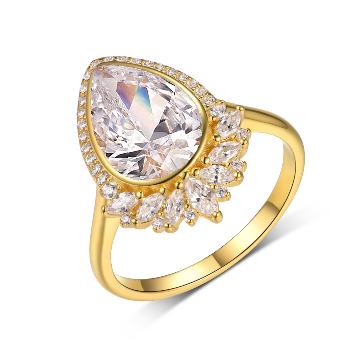 S925 Silver 4g Pear Moissanite Ring, 8x12mm D VVS1 Teardrop Halo Design, GRA Certified US…