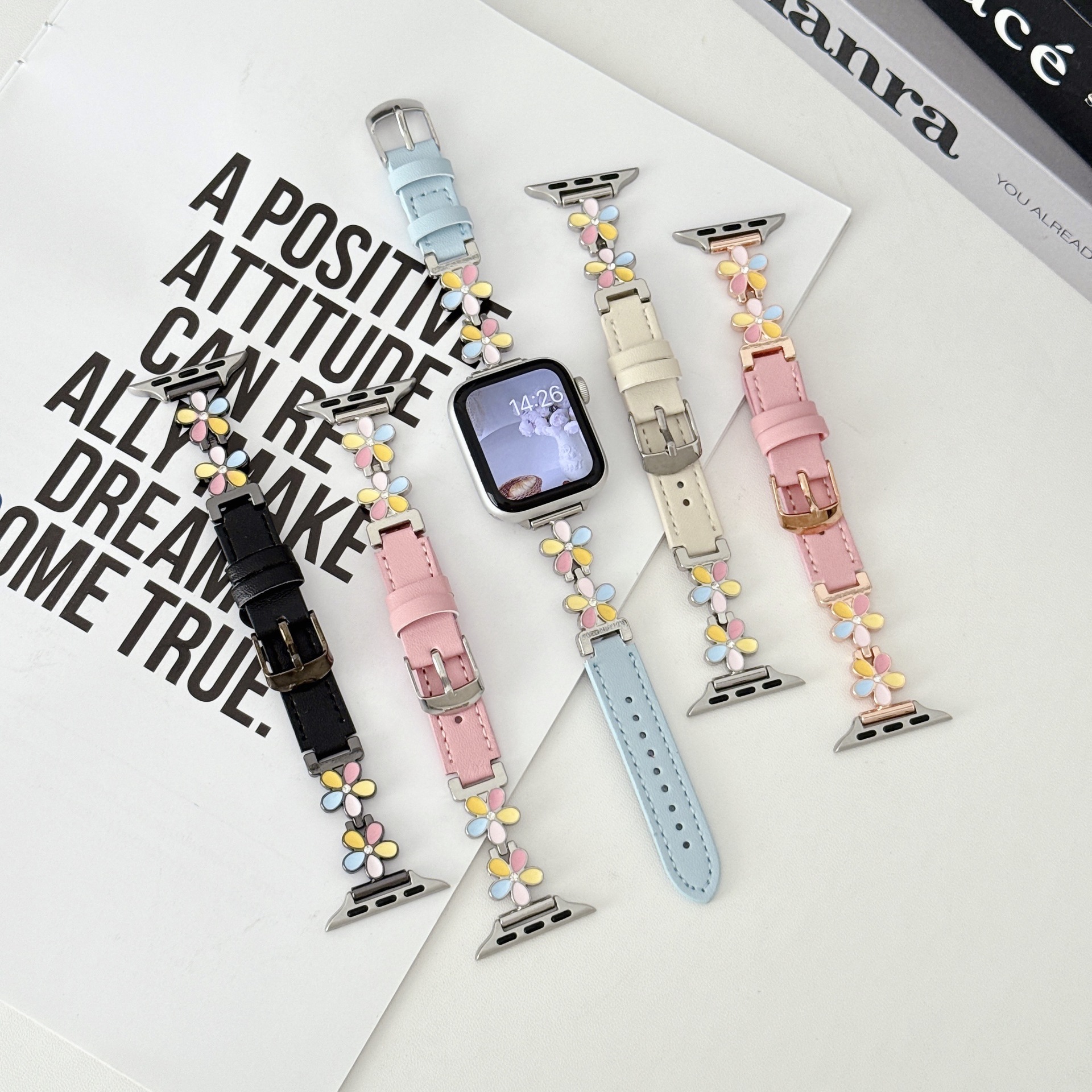 Five-color Petal-patterned Leather Watch Strap