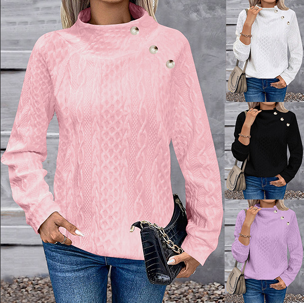 Women's Clothing European And American Express Tume High Collar Button Casual Fashion…