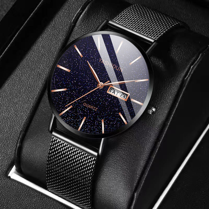 Mens Waterproof Dual-Date Starry Sky Watch