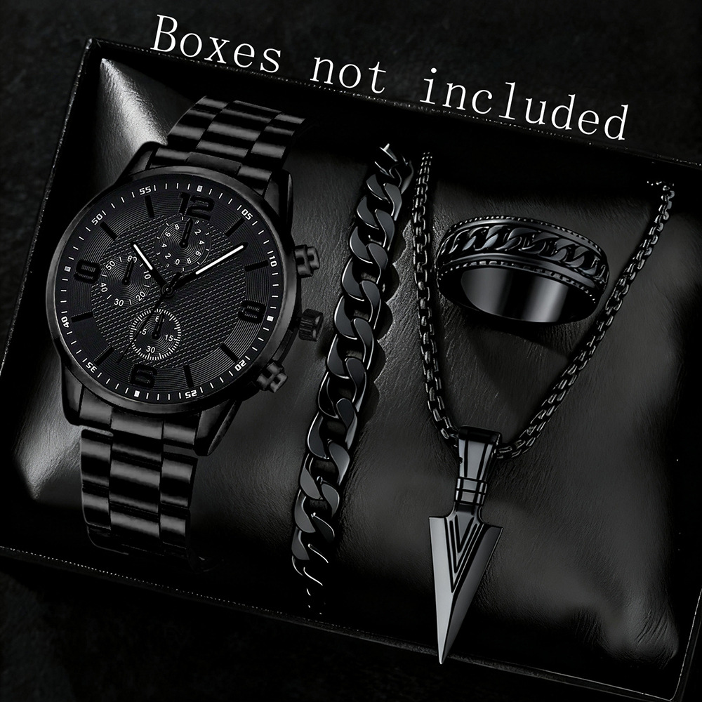 Three-Eye Digital Mens Watch Bracelet And Necklace Set