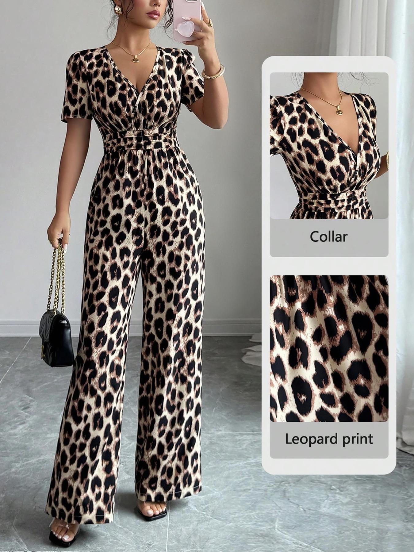 American Retro Style New Women's Clothing Leopard Print V-Neck Jumpsuit Y2K…
