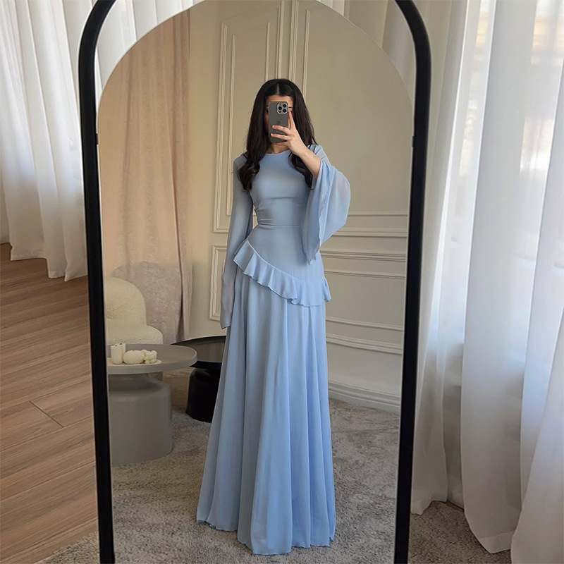 Autumn European And American New Pure Desire Style Round Neck Slim Long-Sleeve Dress
