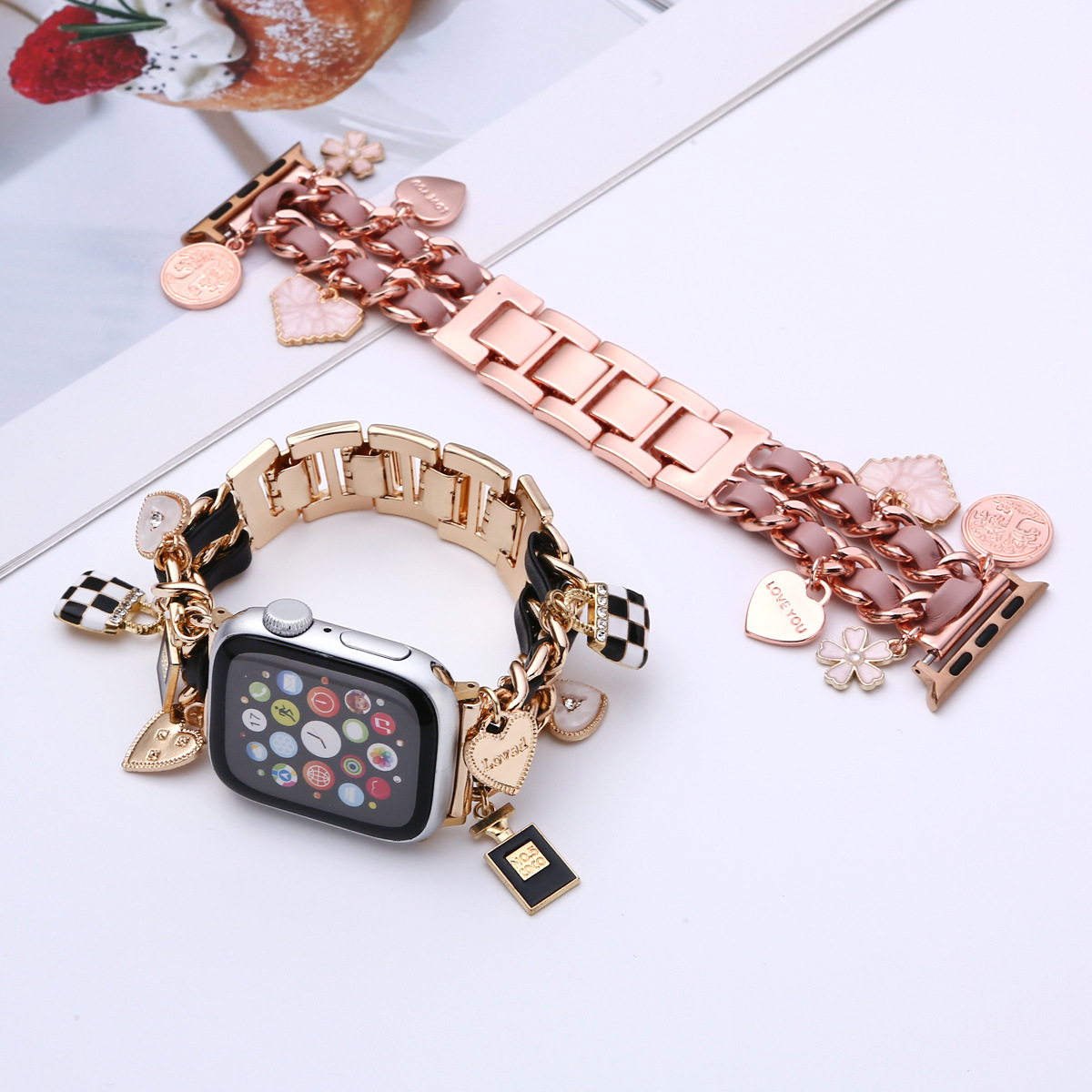 Suitable For Iwatch9 Watch Strap, Small Fragrant Style Iwatchs10 Generation Leather Chain…
