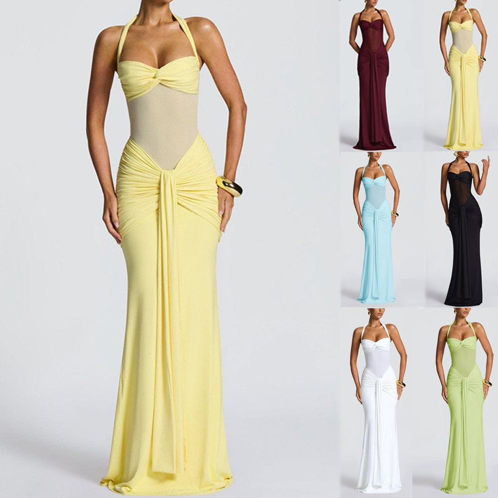 European And American Style Ruched Women's Long Dress, Fashionable And Sexy Backless…
