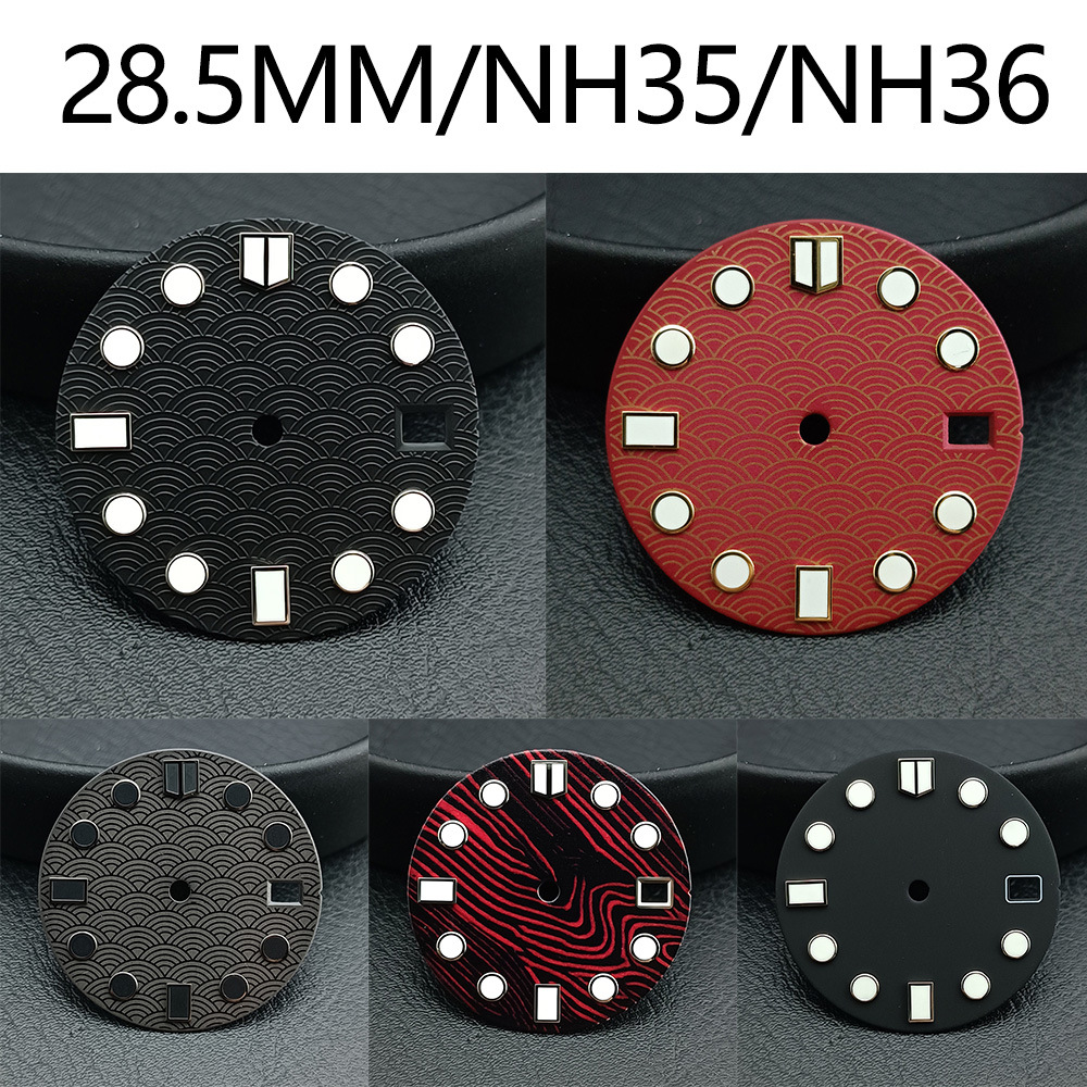 28.5mm Fish-scale Pattern Luminous Dial Suitable For NH35NH36 Mechanical Movement Watch…