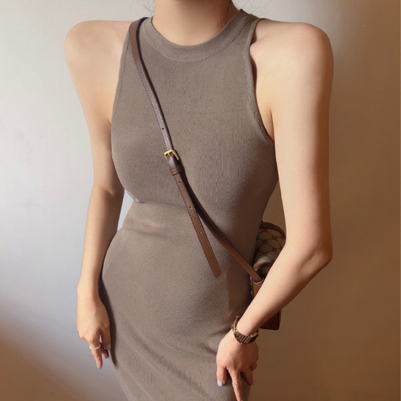 Retro Halter-neck Knitted Camisole Dress For Women