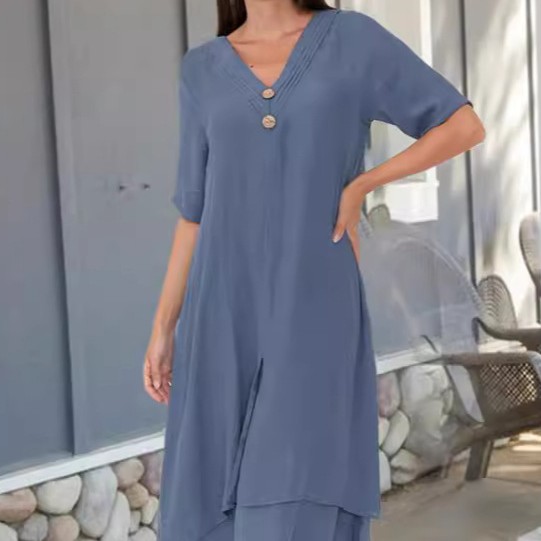 Double-layer Slit V-neck Bohemian Dress