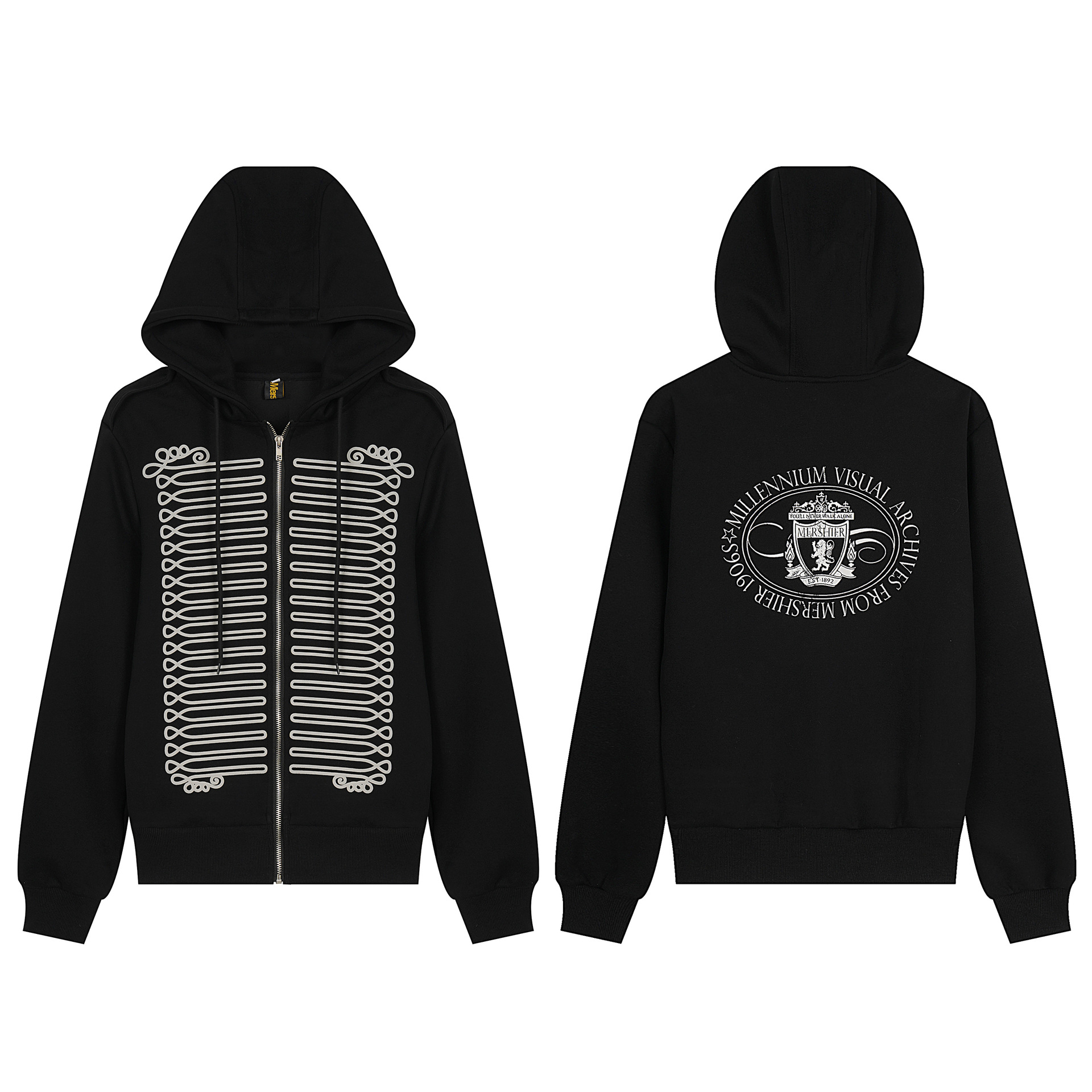 Court-style Printed Hooded Cardigan Sweatshirt