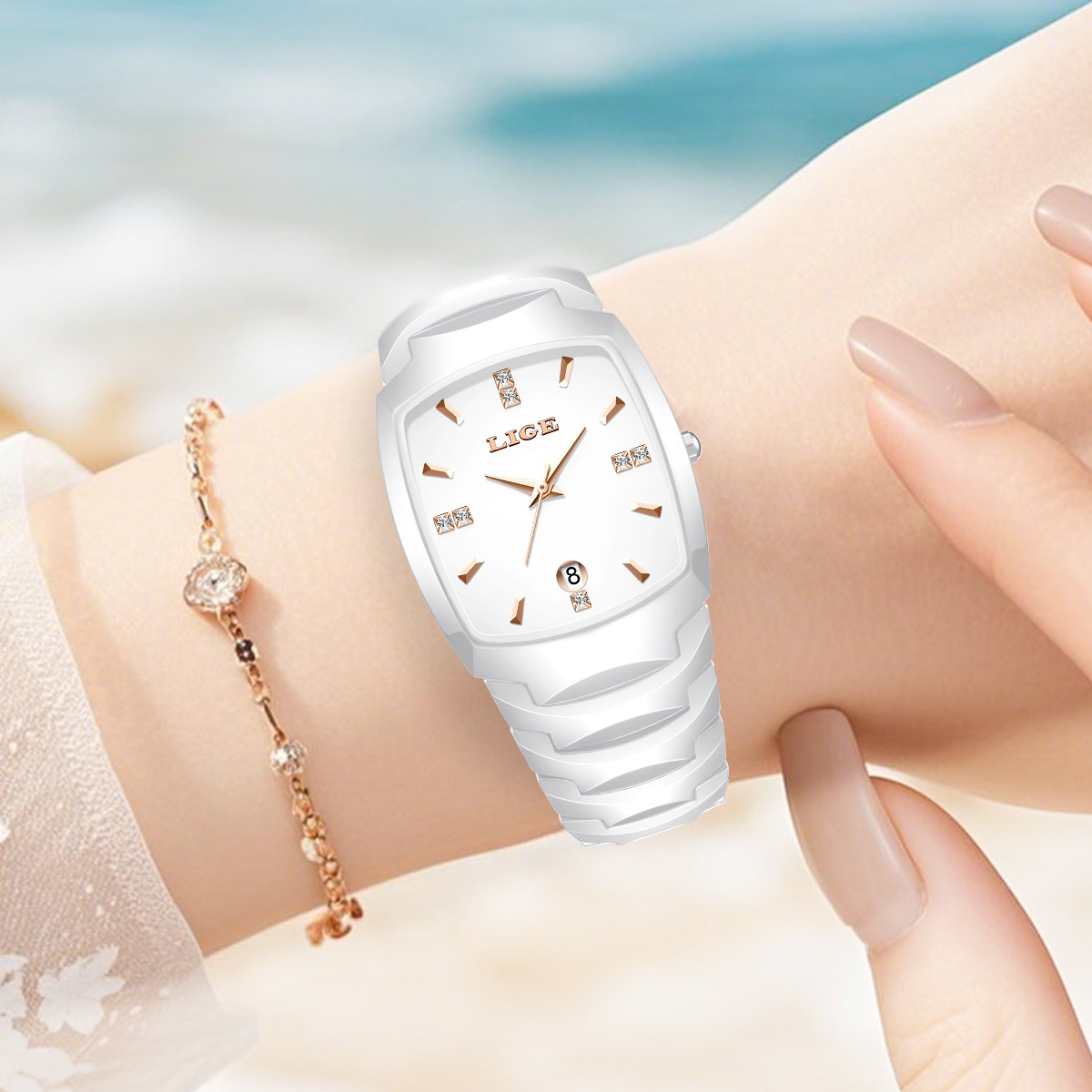 Square Calendar Waterproof Multi-function Sports Couple's Watch Quartz Watch