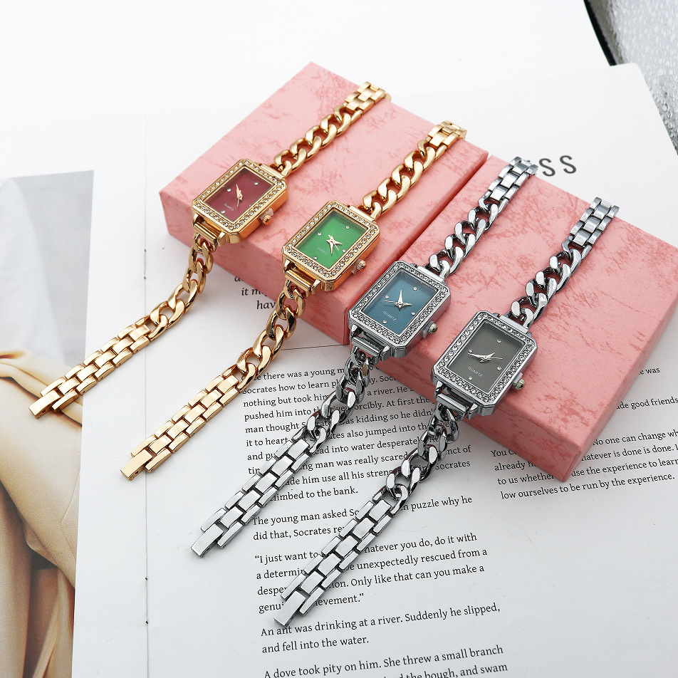 Rectangular Rhinestone Bracelet Watch Alloy Steel Band