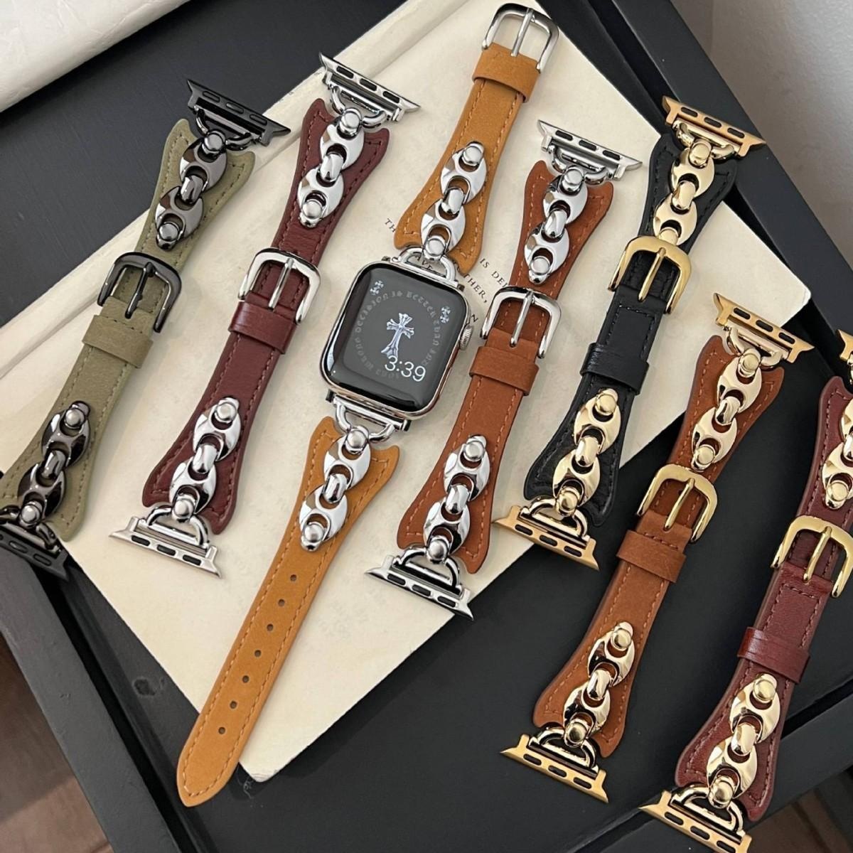D-shaped Metal Ring Vegetable-tanned Leather Watch Strap