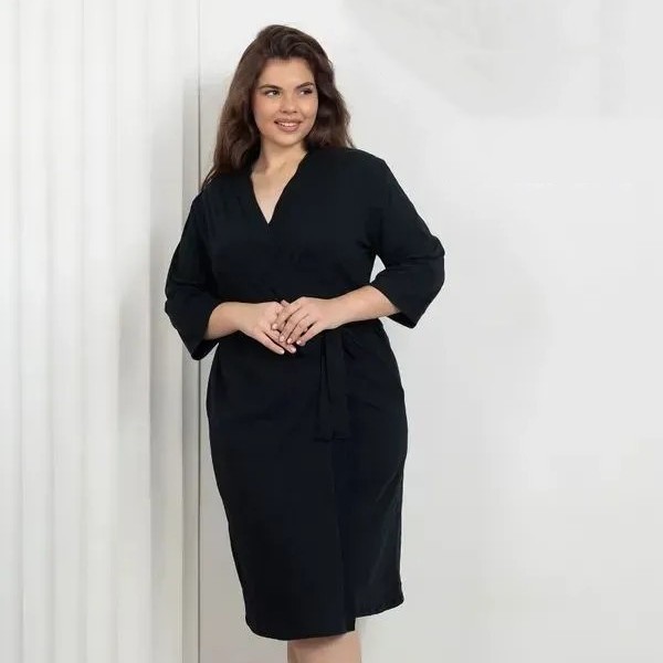 Black Plus-size Camisole Nightgown With Chest Pads