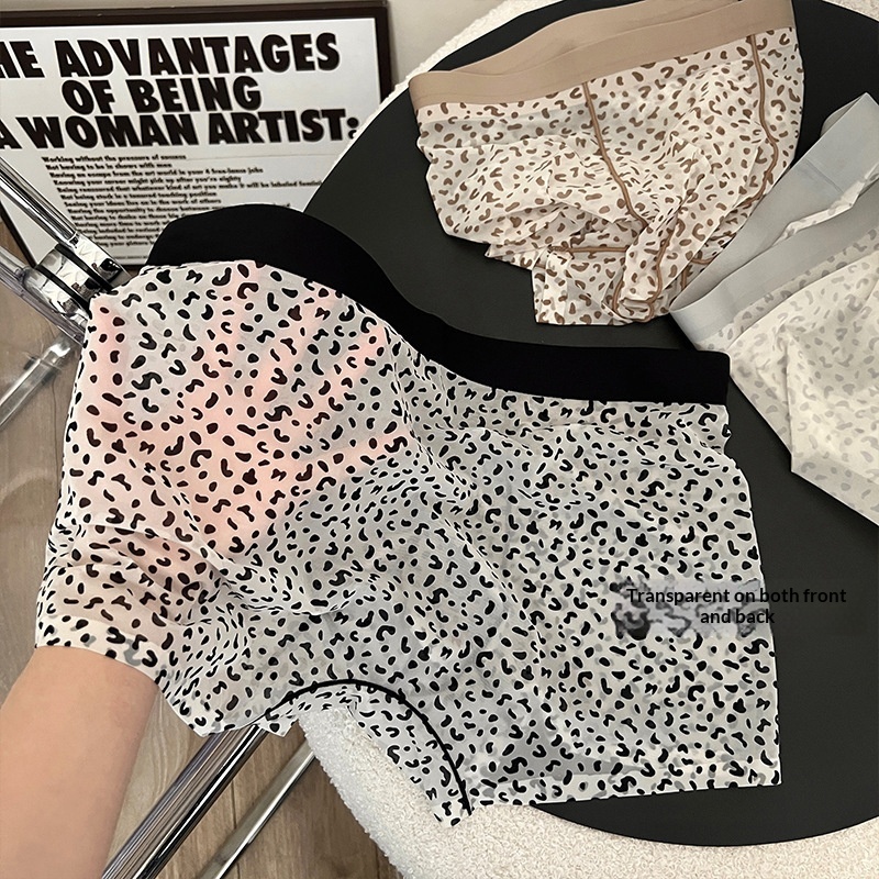 Leopard-print Fully Transparent Crotch Breathable Shorts