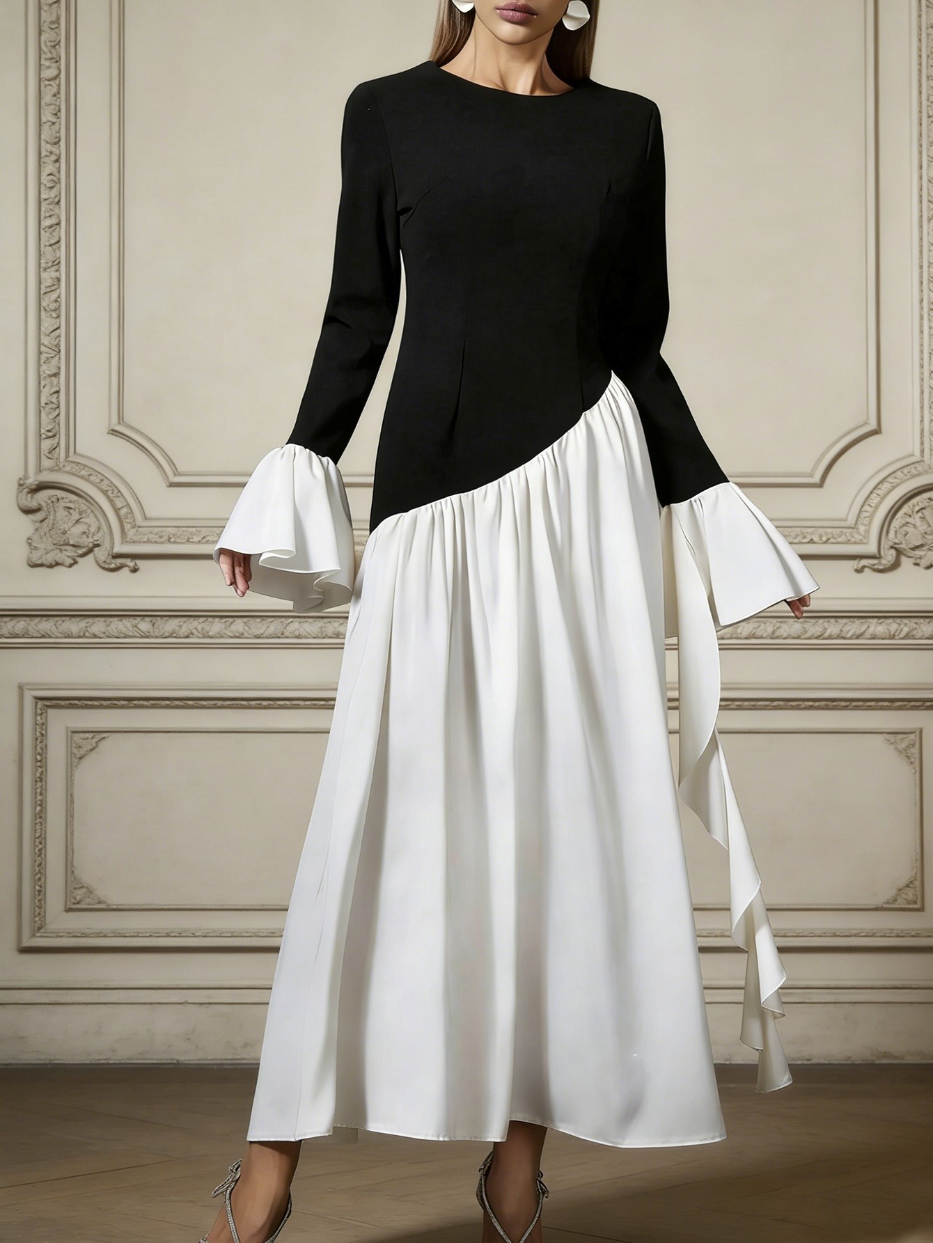 European And American Spring Women's Fashion Light Luxury Long Dress With Color-Blocking…
